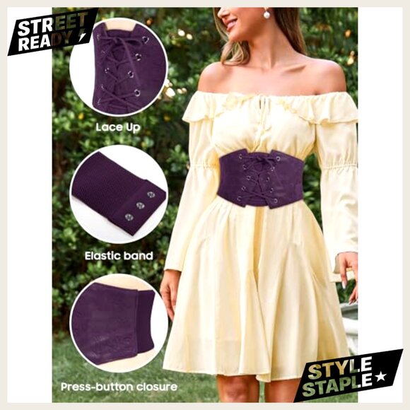Lace Overlay Wide Waist Belt Renaissance Corset Goth Costume Accessory main image 6